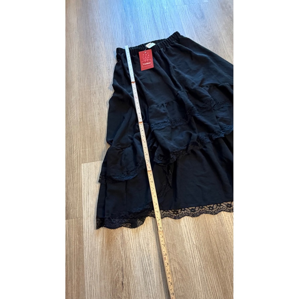 Verdusa Black Maxi Skirt High Low Asymmetrical Lace Trim Ruffle Gothic Boho - S - Picture 7 of 11